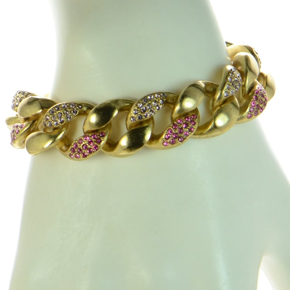 Oscar De La Renta Gourmette Gold-tone Crystal Chain Link Toggle Bracelet
